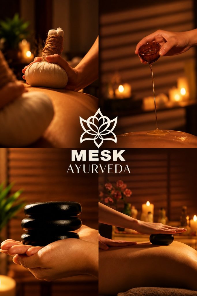 Soins ayurvédiques MESK AYURVEDA : pochons, huile, pierres chaudes